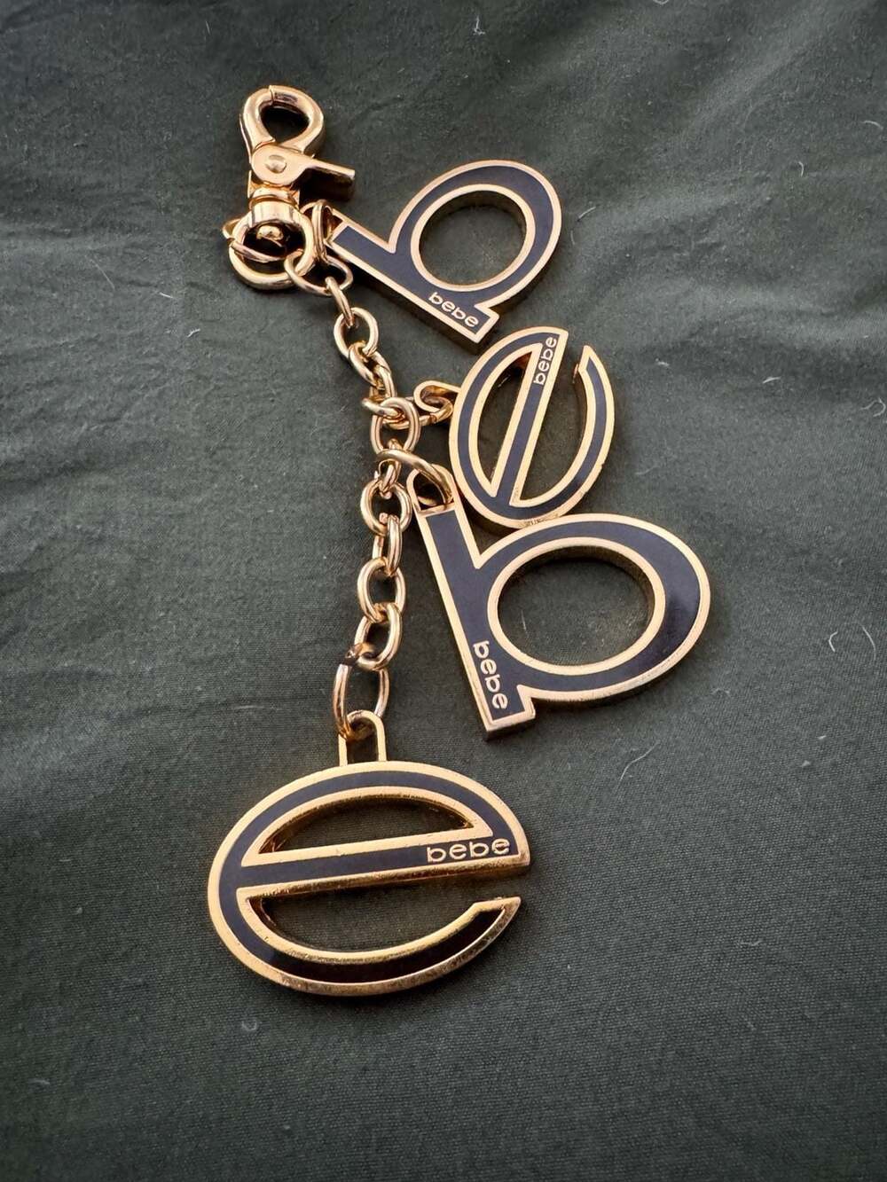 Y2K bebe Gold-Tone and Brown Logo Letter Charm Keychain